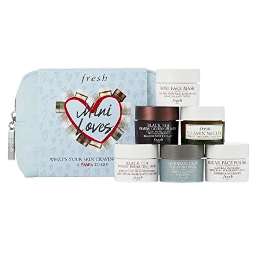 Fresh Mini Loves 6 Masks To Go Skincare Set with Blue Travel Pouch